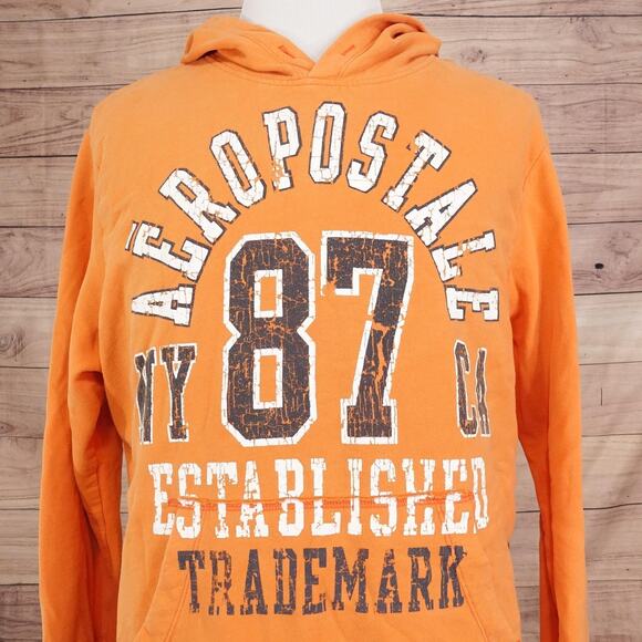 Aeropostale Hoodie Mens XL Orange 87 Graphic Pullover Sweatshirt NY CA Trademark - Picture 1 of 9